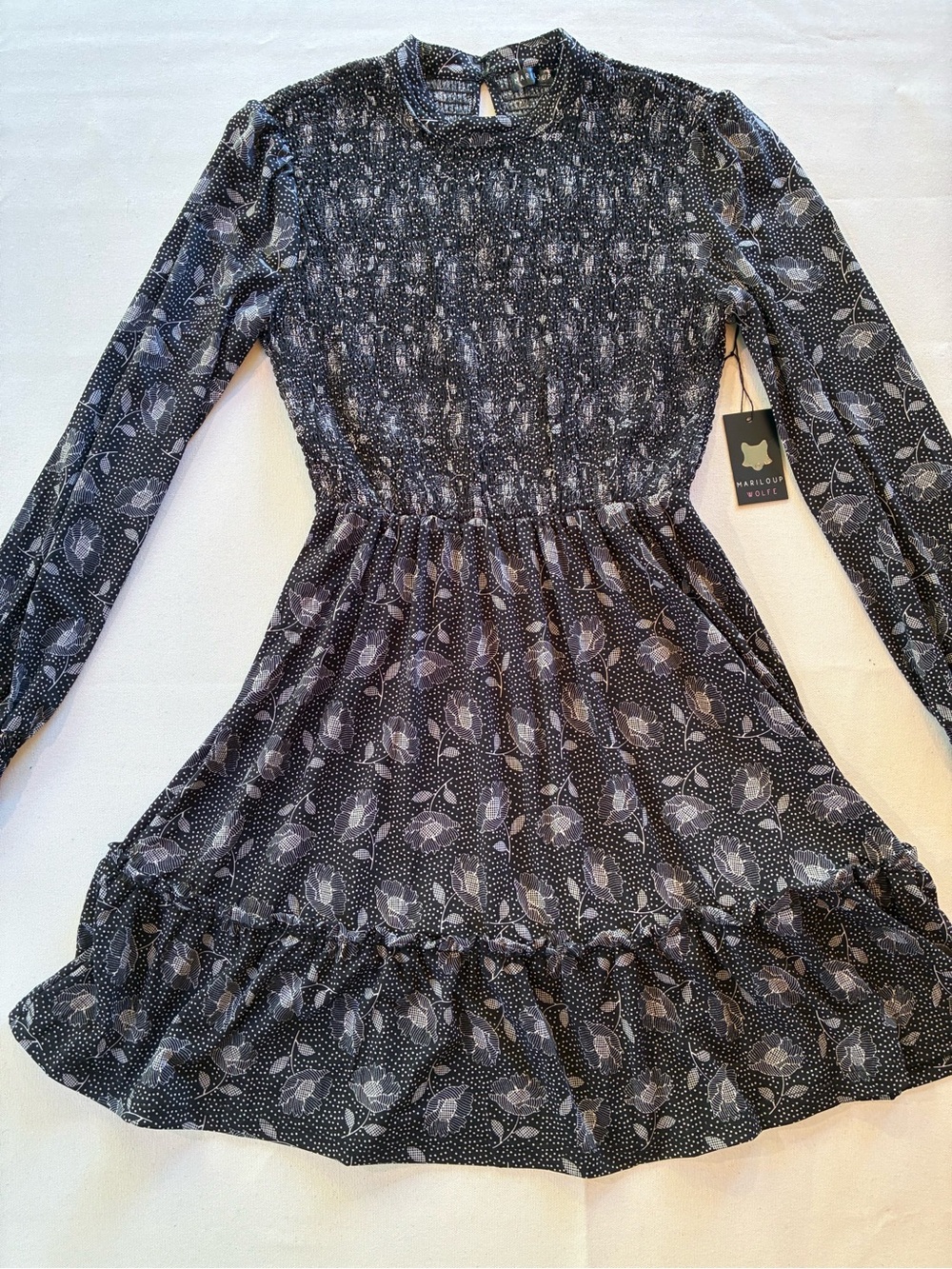 Mariloup Wolfe Floral Polka Dot Smocked Dress NWT Size XS